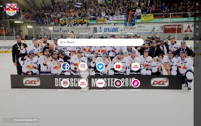 EHC Red Bull München start page in a new browser tab