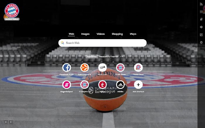 FC Bayern Basketball start page in a new browser tab