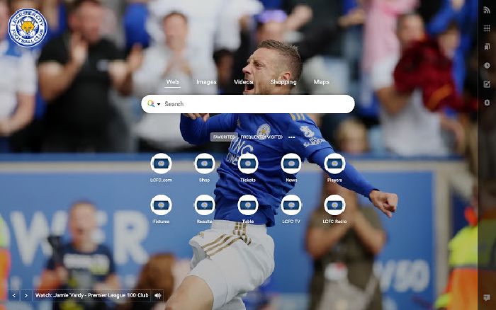 Leicester City start page in a new browser tab