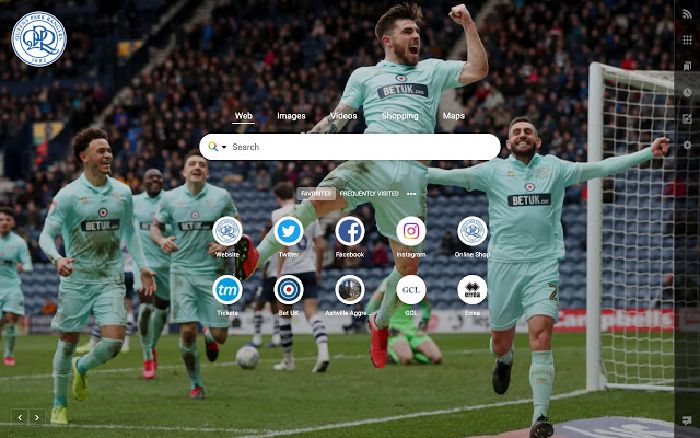 Queens Park Rangers start page in a new browser tab