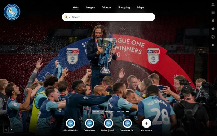 Wycombe Wanderers start page in a new browser tab